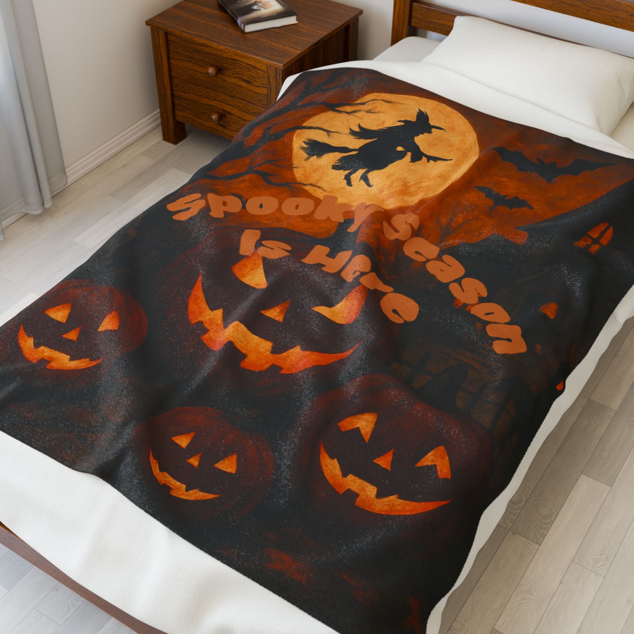 Velveteen Plush Blanket - Spooky Season Halloween Decor Cozy Throw Autumn Gift Warm Blanket