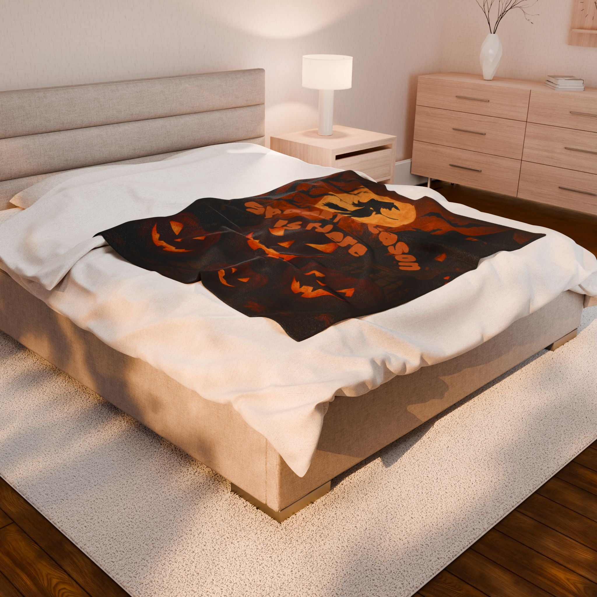 Velveteen Plush Blanket - Spooky Season Halloween Decor Cozy Throw Autumn Gift Warm Blanket