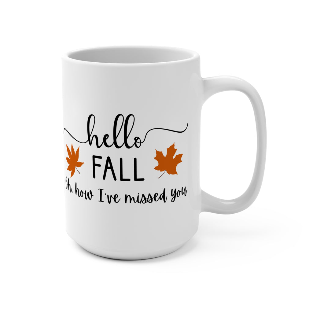 Hello Fall Mug - 15oz Seasonal Coffee Cup, Autumn Drinkware, Cozy Home Gift, Thanksgiving Decor, Fall Aesthetic