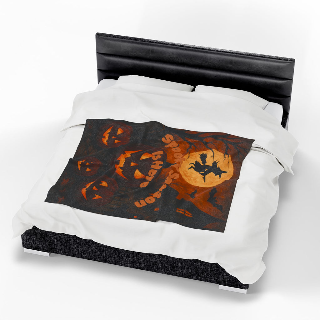 Velveteen Plush Blanket - Spooky Season Halloween Decor Cozy Throw Autumn Gift Warm Blanket