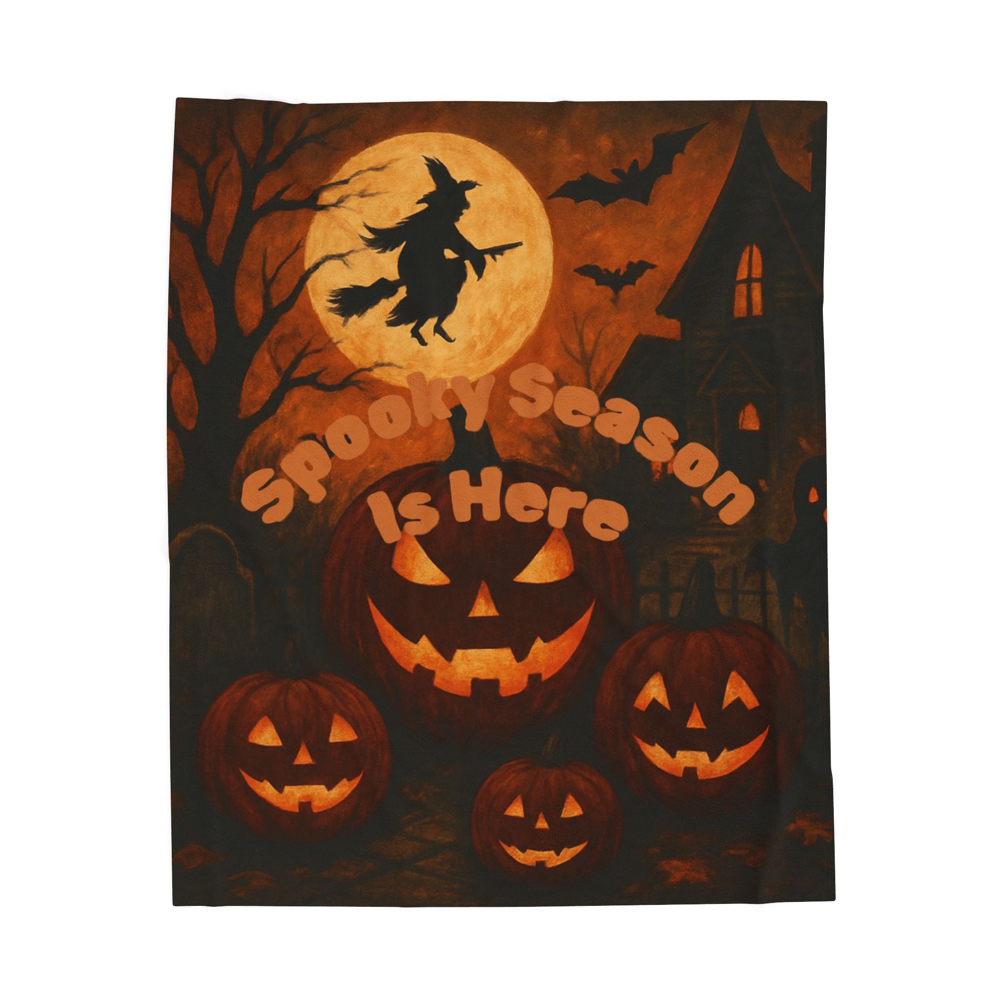 Velveteen Plush Blanket - Spooky Season Halloween Decor Cozy Throw Autumn Gift Warm Blanket