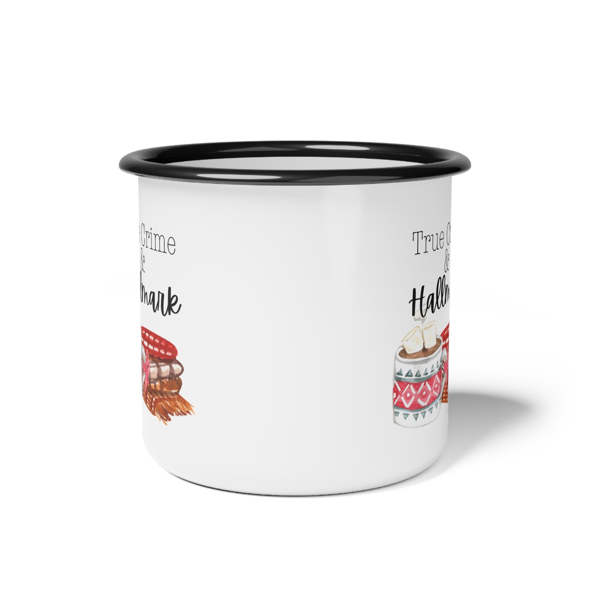 True Crime & Hallmark Enamel Camp Cup - Cozy Drinkware for Crafters & Fans, Perfect Gift for Holidays, Camping, Movie Nights