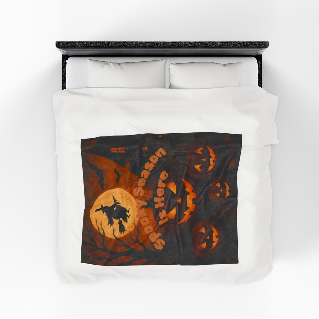 Velveteen Plush Blanket - Spooky Season Halloween Decor Cozy Throw Autumn Gift Warm Blanket