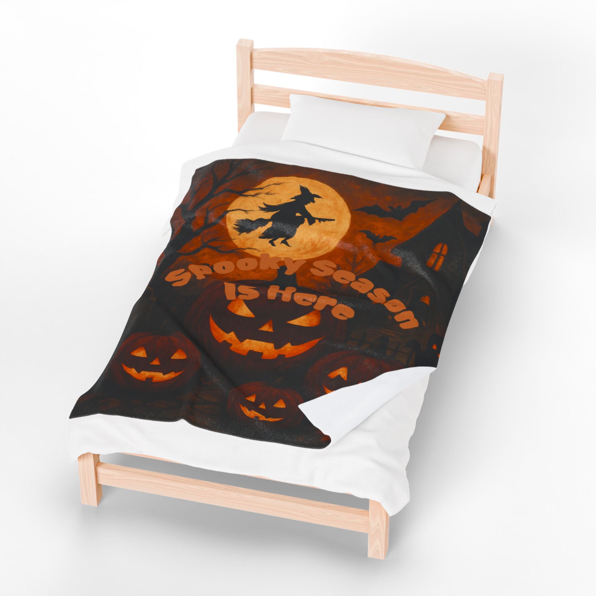 Velveteen Plush Blanket - Spooky Season Halloween Decor Cozy Throw Autumn Gift Warm Blanket