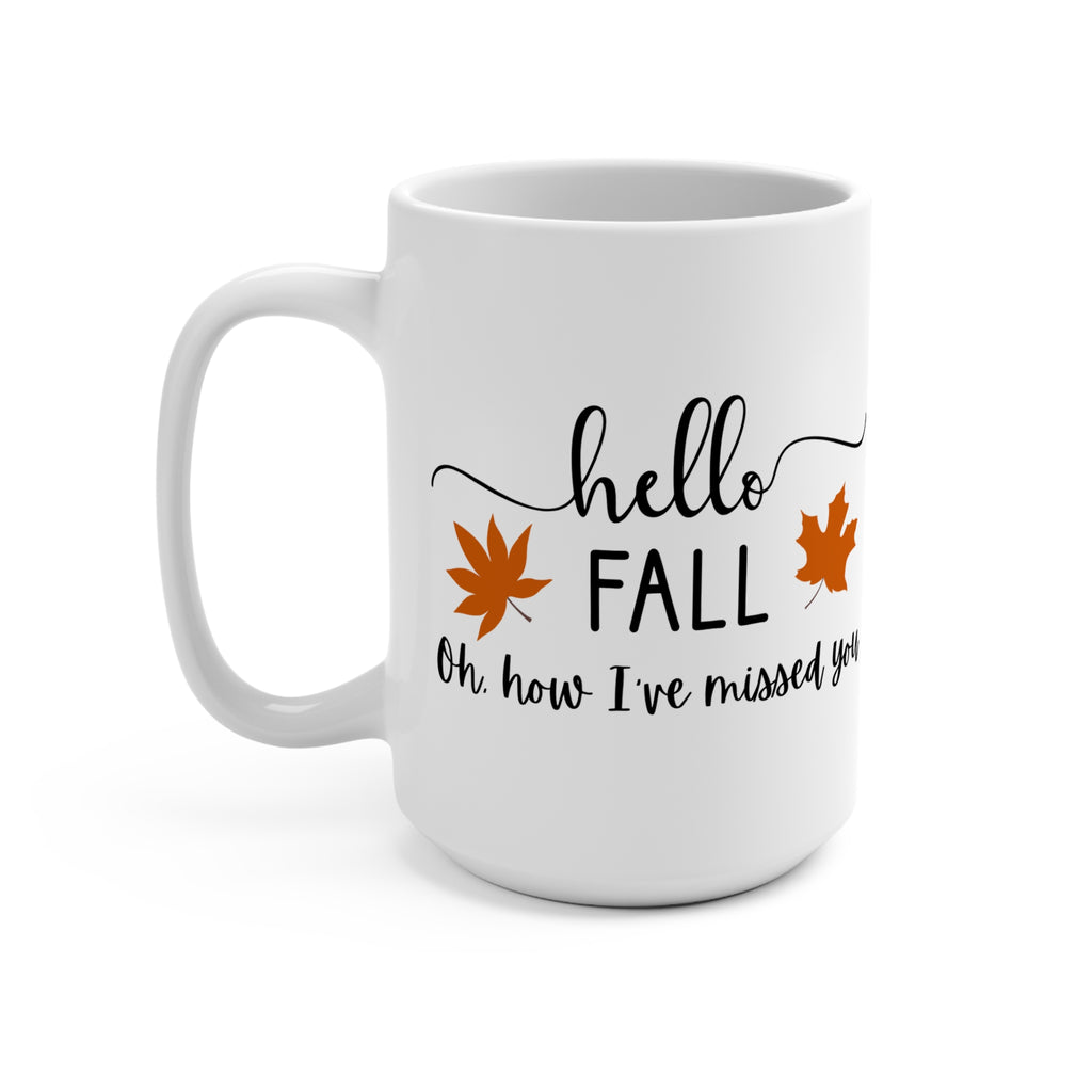 Hello Fall Mug - 15oz Seasonal Coffee Cup, Autumn Drinkware, Cozy Home Gift, Thanksgiving Decor, Fall Aesthetic