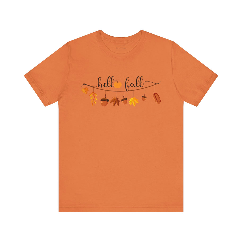 Fall-Themed Unisex T-Shirt - Hello Fall Graphic Tee, Autumn Apparel, Seasonal Gift, Cozy Casual Wear, Halloween Top