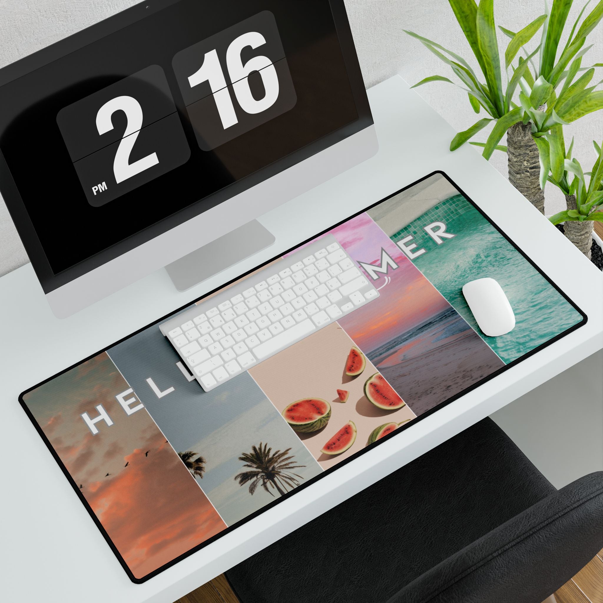Desk Mat - Hello Summer, Bright & Cheerful Summer Design for Home Office and College Students