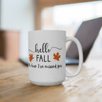 Hello Fall Mug - 15oz Seasonal Coffee Cup, Autumn Drinkware, Cozy Home Gift, Thanksgiving Decor, Fall Aesthetic