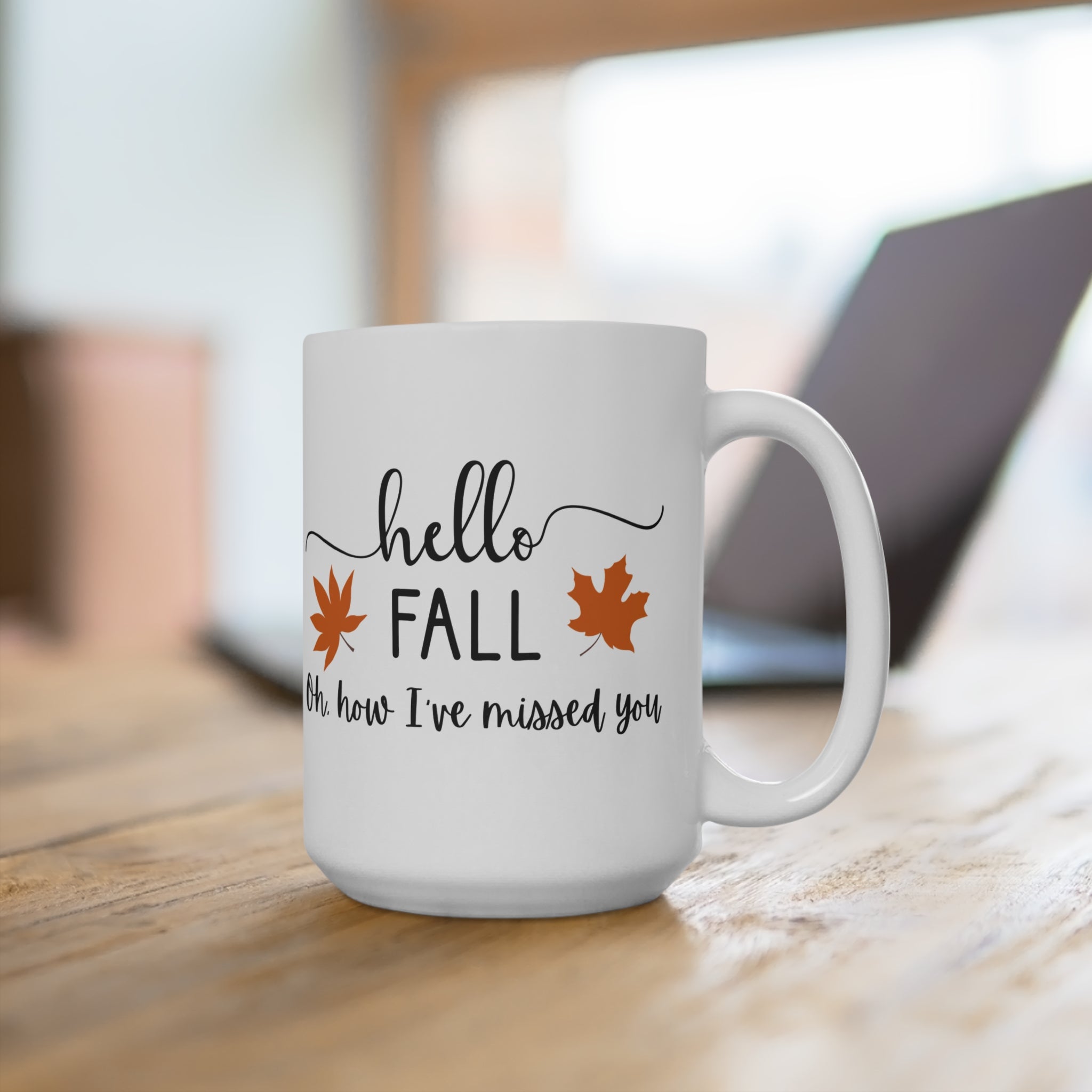 Hello Fall Mug - 15oz Seasonal Coffee Cup, Autumn Drinkware, Cozy Home Gift, Thanksgiving Decor, Fall Aesthetic
