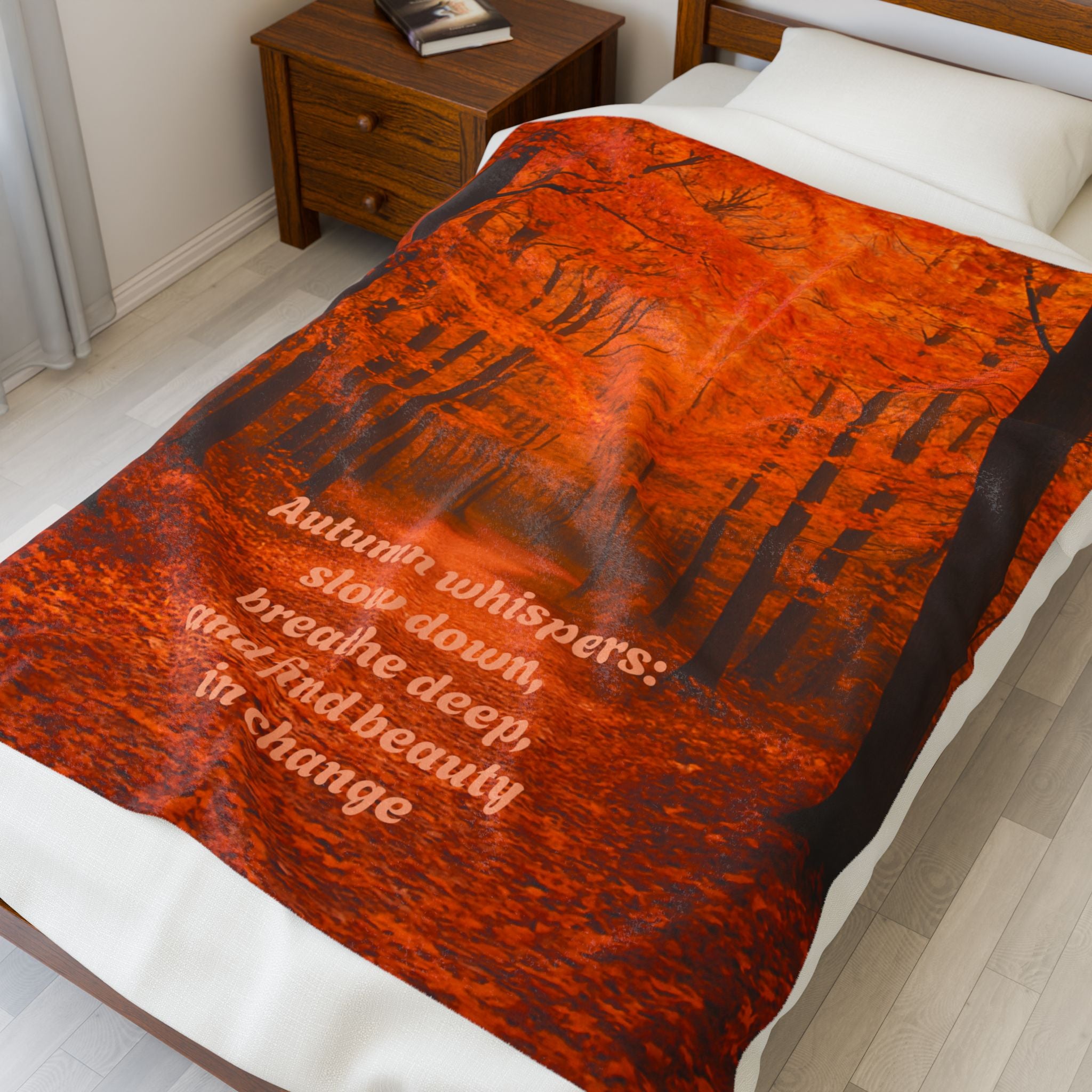 Velveteen Plush Blanket - Autumn-Inspired Cozy Fall Decor and Inspirational Quote Throw